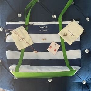 Kate Spade Clinique Tote, Necklace and 3 studs earrings bundle!